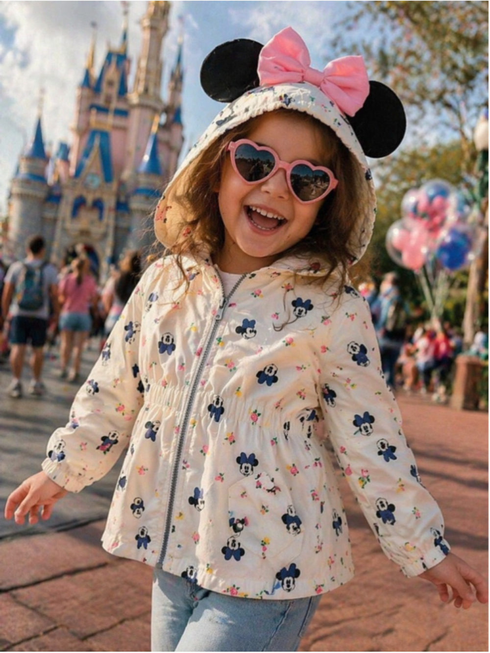 Girls Disney Junior Minnie Mouse Sz 6x Lightweight Floral Rain Jacket Anorak